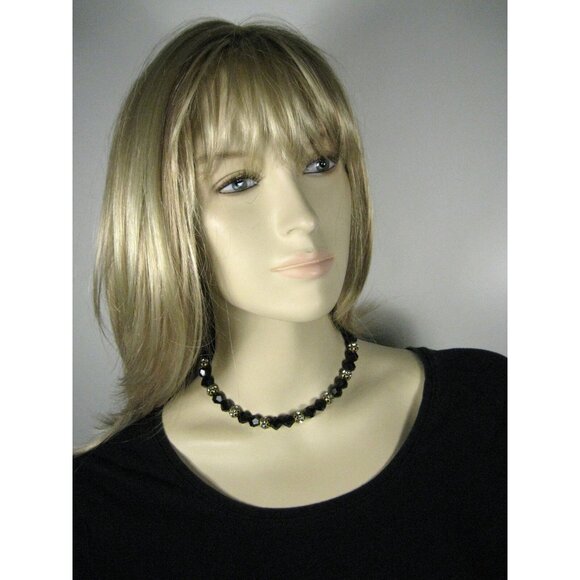 Necklace Plastic Faceted Beads Rhinestones 12 In Choker Goldtone Collar Vintage - Picture 3 of 9